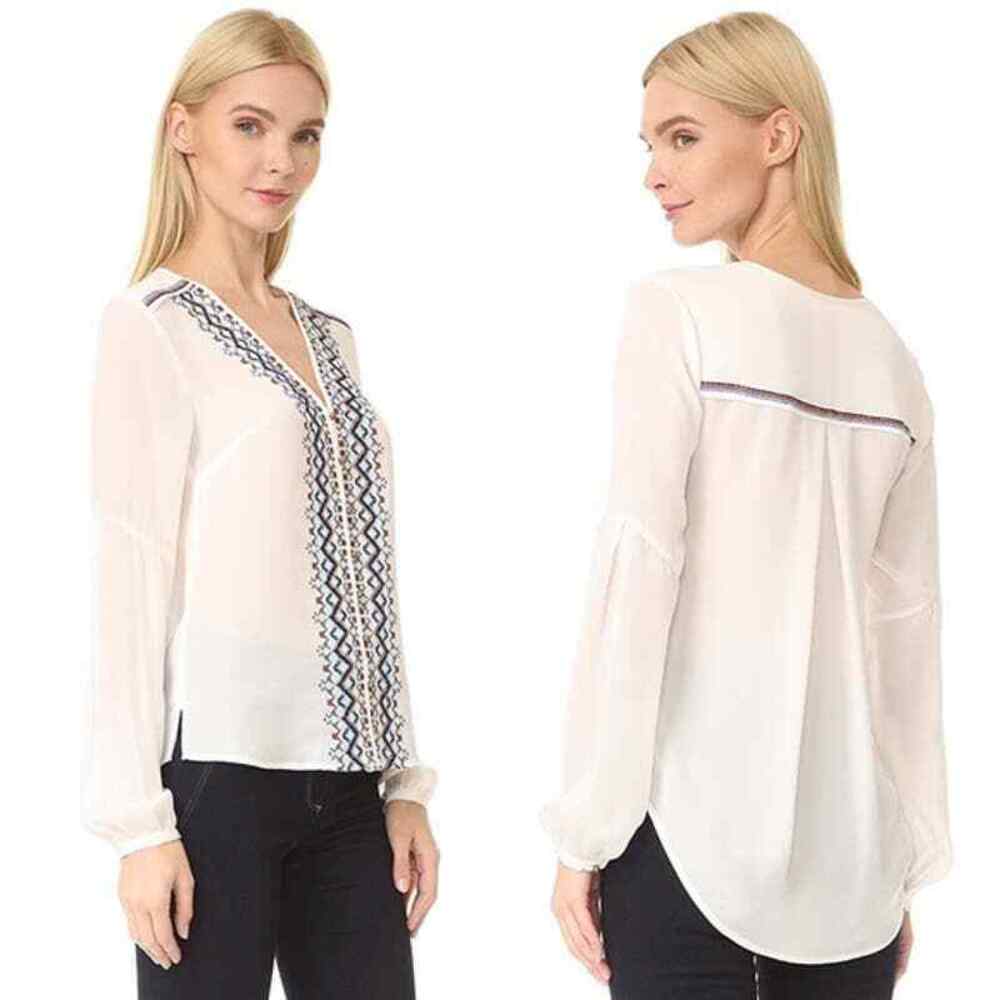 Veronica Beard Dream Long Sleeve Embroidered Silk Blouse Off White - Picture 12 of 12